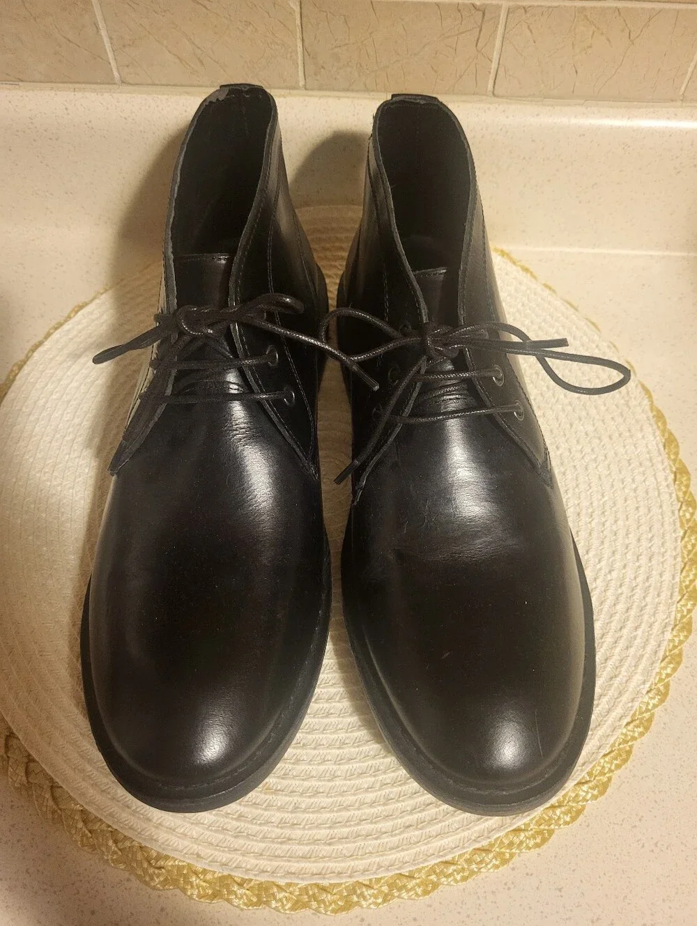 Men's Crown Vintage Black Leather Lace-Up Chukka Boots Sz.10